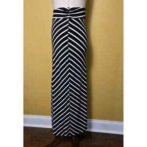 Liz Claiborne Maxi Skirt Womens Black White Chevron Stripe Medium Stretch‎ Coast